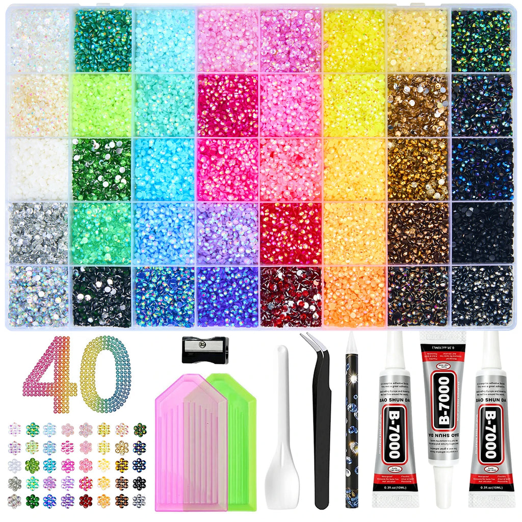 Multicolor Resin Jelly Rhinestones Kit for Bedazzling Flatback Gems with B7000 Jewelry Glue for Diamond Painting Art,DIY Crafts