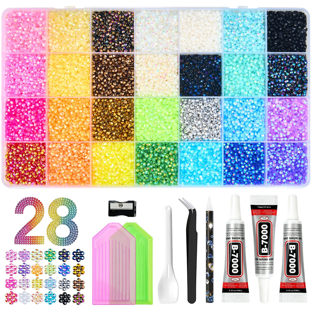 Multicolor Resin Jelly Rhinestones Kit for Bedazzling Flatback Gems with B7000 Jewelry Glue for Diamond Painting Art,DIY Crafts