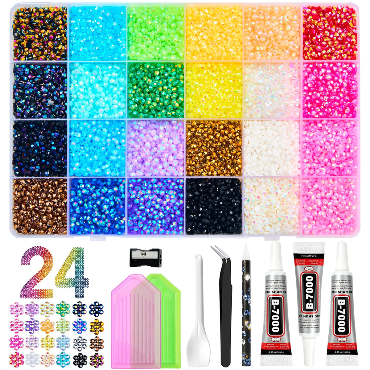 Multicolor Resin Jelly Rhinestones Kit for Bedazzling Flatback Gems with B7000 Jewelry Glue for Diamond Painting Art,DIY Crafts